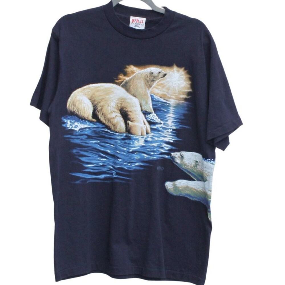Wild Gear Men's Vintage Graphic T-Shirt Polar Bear Wrap Around Print Size L